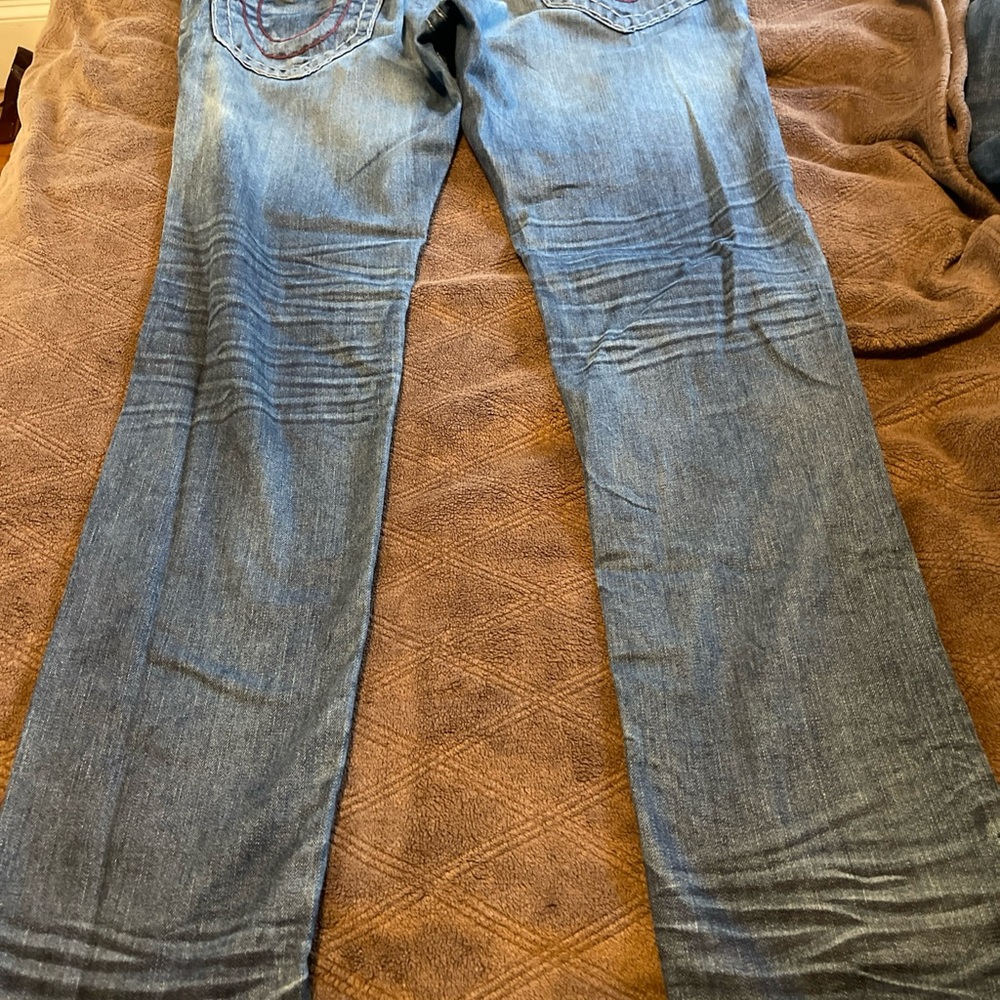 True Religion Blue Skinny Jeans with Moto Stitching